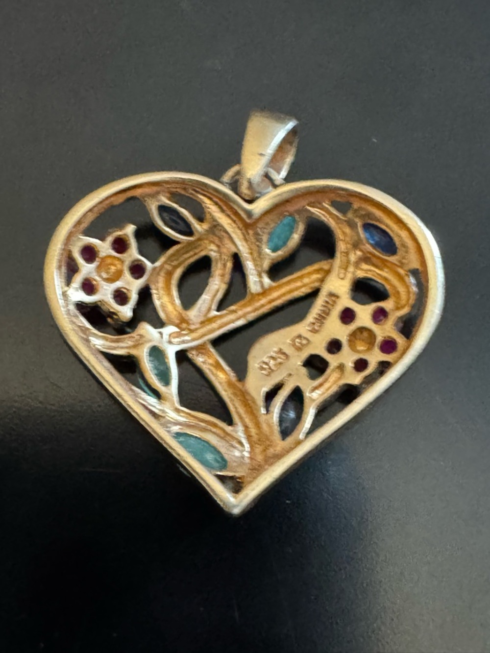 Gold Vermeil Sterling Heart Pendant Ruby Sapphire Emerald Gemstones Ross Simons - Picture 3 of 6